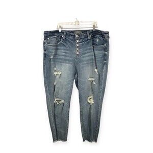 Torrid Women's Skinny Jeans Size 22R Button Fly Distressed Raw Hem Crop Denim